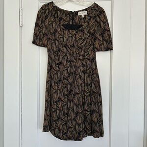 Moulinette Soeurs Black and Brown Leaf Pattern Mini Dress